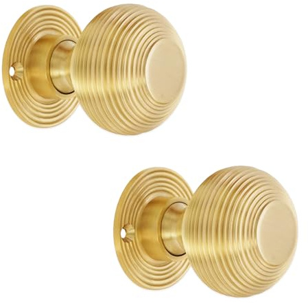 Infinity Decor Paire de boutons de porte traditionnels en laiton massif à mortaise en forme de ruche avec finition en laiton satiné – 50 mm pour portes intérieures et extérieures