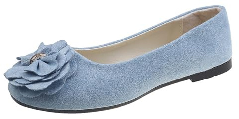 Generisk ballerinaskor, mocka, platta skor – rund tå, klänning, slip-on, platta skor för kvinnor, låg kil, bekväm ballerina, bekväma, mjuka promenadskor, fritidsskor, lätta sommarskor, Ljusblå, 36