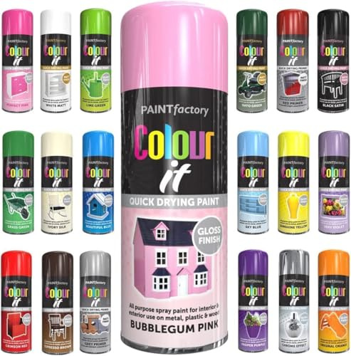 Pack of 12 Spray Paint Bubblegum Pink Gloss Aerosol 400ml Cans - Quick Dry, All Purpose Spray Paint for Interior and Exterior Ideal for Wood, Metal, Plastic, Indoor & Outdoor Use