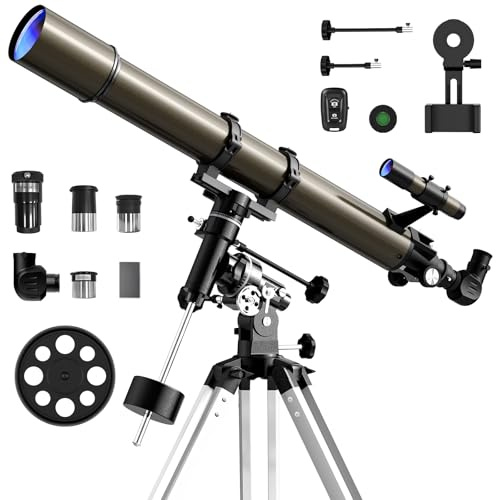 NACATIN Telescope 90mm EQ Refractor Telescope for Adults & Professionals, High Powered Portable Telescope with Phone Adapter for Astrophotography, Easy Setup Travel Telescope to See Moon,Planet