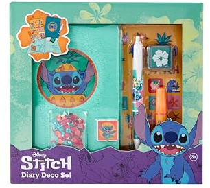 Stitch Craft Diary Set | Fluffig dagboksset för barn från 3 år | Gör-det-själv-dekorationsset med glitterklistermärken stämplar och pennor | Kreativt set för flickor | Disney-skrivset från Disney från