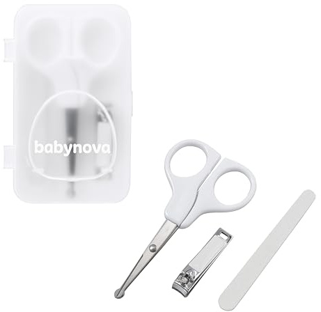babynova Set de Manicura para Bebés – Kit de Cuidado de Uñas Seguro con Tijeras de Punta Redondeada, Cortauñas & Lima – Caja de Almacenamiento Higiénica para Viajes & Uso Diario – Sin BPA