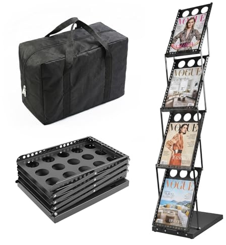 YedZen A4 Brochure Display Stand, 4 Pockets Portable Folding Magazine Rack