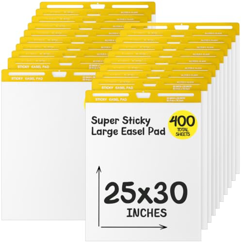 ReliThick Paquete de 20 blocs de caballete adhesivos, 25 x 30 pulgadas, blanco, 20 hojas/bloc, papel de rotafolio para profesores, papel adhesivo grande para pared, almohadilla de caballete