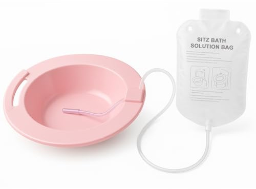 Carex Health Brands Sitz Bath, Over-the-Toilet Perineal Soaking Bath for Hemorrhoidal Relief, Ideal for Post-Episiotomy Patients, Pink, 3 Piece Set