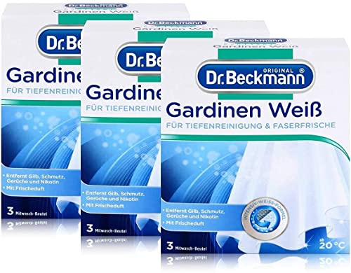 Dr. Beckmann tvättmedel, 3 x 120 g, färsk, för vackra vita gardiner, intensivt vitt & fiber färskt
