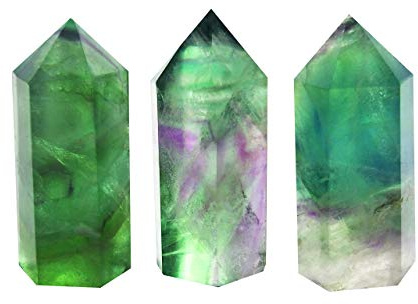Grönfluorit helande kristallstavar, spetsiga och fasetterade för Reiki chakra meditationsterapi dekor (3 st S-storlek)