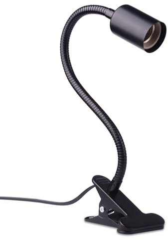 Akynite Douille E27 Noire avec Pince et 1,8m Câble pour Lampe Reptile, max. 150W, AC 220V, 360° Flexible Douille Céramique E27 avec Interrupteur pour Tortue, Lampe Chauffante (sans ampoule)