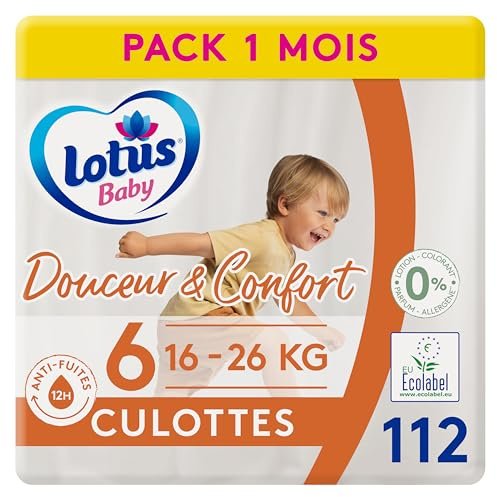 Lotus Baby Douceur & Confort - Culottes Taille 6 (16-26 kg) Pack 1 mois - 112 culottes
