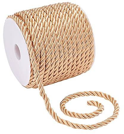 PH PandaHall 19.6 Yard Golden Rope 3-Ply Christmas Cording 5mm Silk Twisted Cord Rope Polyester Braided Twine Cord Ropes for Home Christmas Wreath Curtain Tieback Upholstery Bags Embellish Costumes