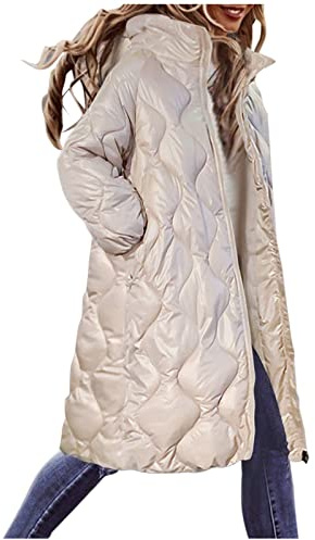Chaqueta Larga de Algodón de Otoño Invierno para Mujer con Capucha Cuello Alto, Abrigo Parka Ropa Deportiva, Abrigo Acolchados Gruesos Cálido Largo Elegante con Cremallera Talla Grande