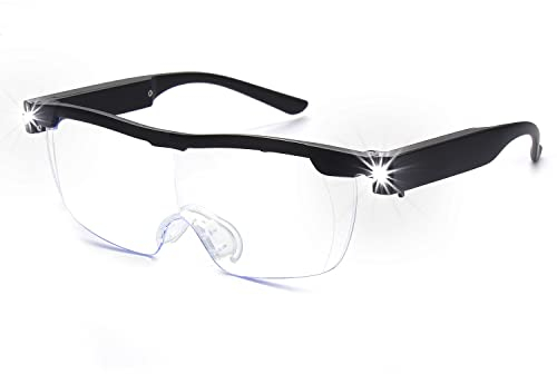 200% Magnifying Glasses with Light, Rechargeable LED Lighted Magnification Eyeglasses, Anti Blue Light, Bright Sight Hands Free Magnifier for Close Work, Craft, Jewellers, Reading, Hobby
