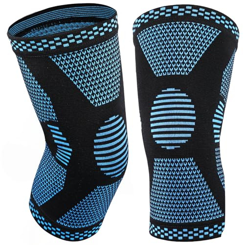 MILAIUN Ginocchiera da Uomo e Donna, 2 pezzi Ginocchiera Ortopedica con Strisce Antiscivolo ed Elastiche per Sport, ortopedici, artrosi, menisco, allenamento della forza (Blu-L)