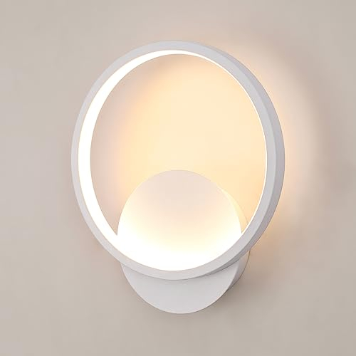 Toolight Applique Murale Intérieure LED, 12W 1350LM Ronde Lampe Murale Moderne, Aluminium Luminaire Mural 3000K Lumière Blanche Chaude pour Chambre Salon Salle de Bain Couloir Escalier, Blanche, Ø20cm
