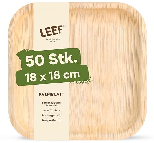 Leef® Piatti foglia di Palma [18 x 18 cm] piatti usa e getta come alternativa ai piatti carta [50 pz] piatti di carta eleganti come piatti carta compleanno | piatti compostabili barchette finger food