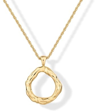 PAVOI 14K Yellow Gold Plated Dainty Statement Pendant Necklaces for Women - Hammered Circle Beachy Summer Pendants - Knit Tightened Rope Chain Necklace