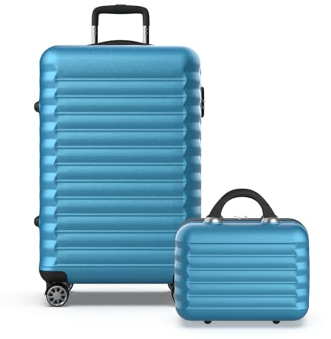 NUMADA-Juego de Maletas Rígidas 2pzs. Maleta Mediana 63cm y Neceser. Set de Maletas de Viaje ABS Eco Friendly, 4 Ruedas Dobles, Resistentes, Ligeras y Seguras (Azul Eléctrico)