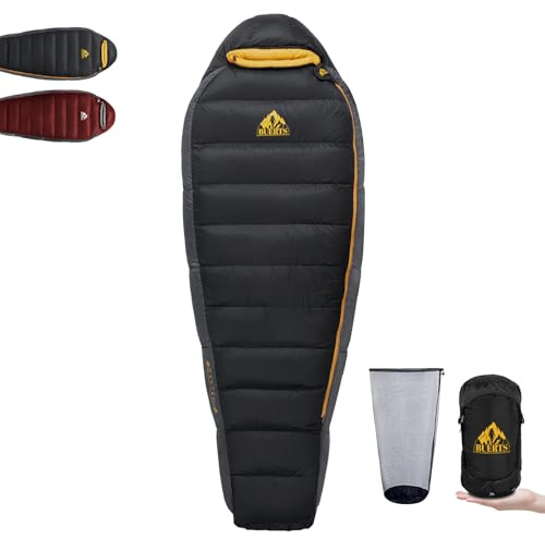 Sac de Couchage en Duvet BUERTS pour Adultes par Temps Froid. Compact et Facile à Transporter. 680 FP. Sac de Couchage de randonnée idéal pour Le Camping, la randonnée et l'alpinisme.