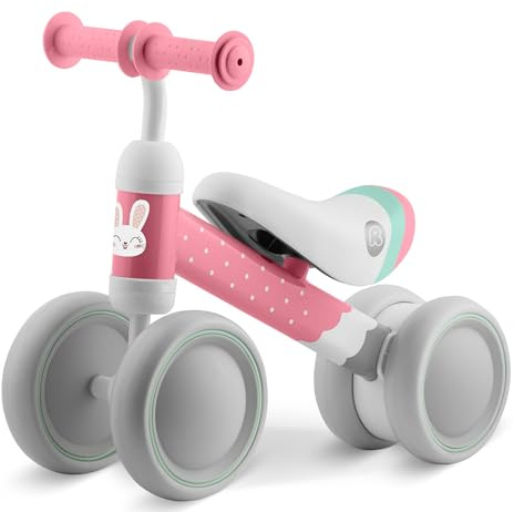 Ricokids Laufrad ab 1 Jahr - Kinderlaufrad Lauflernrad - Dreirad - stabile Stahlrahmen - Ultraleicht - Rosa Grau