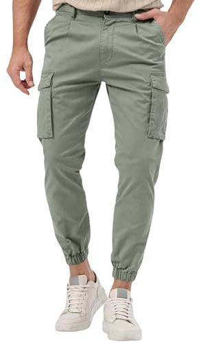 Pantalones cargo para hombre, puños ajustados, pantalones chinos casuales con cintura elástica, pantalones holgados de uso diario con hebilla de cinturón y solapa, pantalones de chándal lisos para