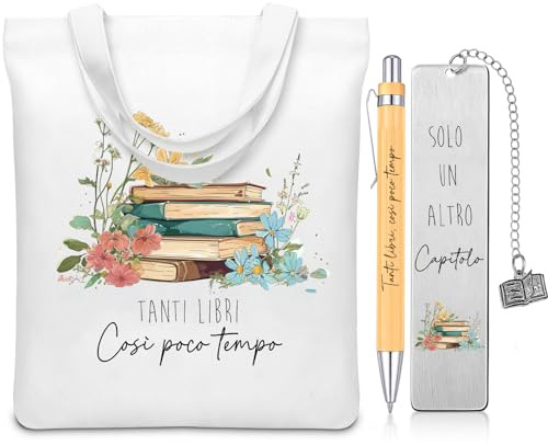 Xuniea 3 Pezzi Regali per Amanti dei Libri Borsa Tote per Lettori Segnalibri Colorati e Penne di Legno Regalo per Compleanno Natale Topi di Biblioteca Amanti della Lettura Colleghi Bibliotecario