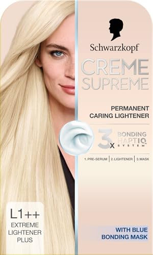 Schwarzkopf Creme Supreme L1++ Extreme Lightner Plus, Permanent Hair Lightener, Caring Lightener for Hair with 3-Step Bonding System Against Damage, Neutralises Yellow Tones