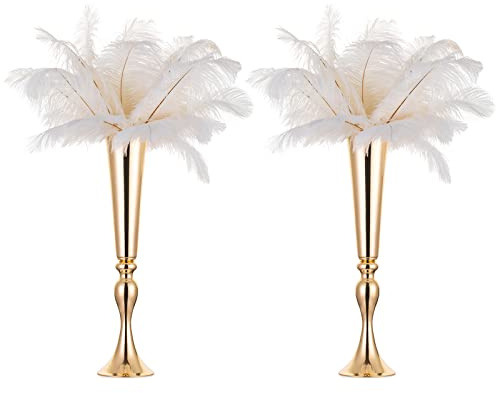 NUPTIO Gold Tall Centerpiece Table: 21.9 Trumpet Vases for Wedding Metal Flower Stand for Party Decorations Set of 2