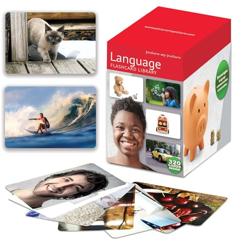Picture My Picture Language Flash Card Library – Speech Therapy Tool for Vocabulary, Communication & Thinking, Scratch-Resistant with Activity Guide, Suitable for Education, ESL & ABA – Set of 320
