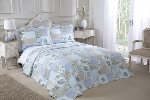 Emma Barclay Cotswold - Quilted Patchwork Bedspread Set in Blue - Double