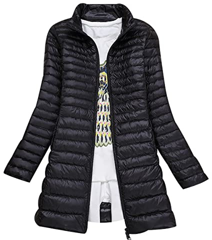 Doudoune Longue Légère Femme Fine Hiver Packable Puffer Jacket Veste Matelassée Blouson Parka Duvet Plume Ultralight Pliable Imperméable Noir M