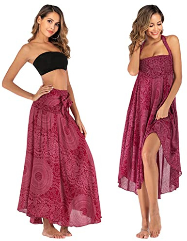 Daysskk Maxi Gonna da Donna 2 in 1 Halter Dress Donna Boho gonne Estate Spiaggia Gonna 94 cm, Motivo 1-Rosa
