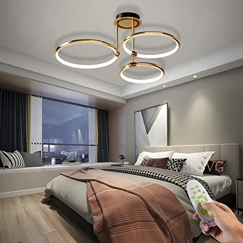 WERSVG gold LED Deckenleuchte Wohnzimmerlampe Dimmbar 3000K-6000K 3-Ring Deckenlampe 40W 3200LM Modern Schlafzimmerlampen mit Fernbedienung, für Wohnzimmer Esszimmer Küche Kinderzimmer