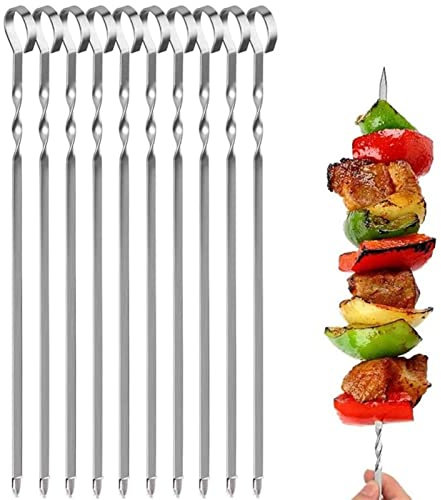 Cheeroyal Spiedini di Kebab, 10 Pezzi Spiedini per Barbecue in Acciaio Inossidabile Piatti Riutilizzabili in Metallo Spiedi per Barbecue, Cucina da Campeggio, Shish Kabob, Feste (36cm)