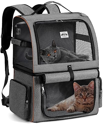 Lekebobor Doppelter Katzen-Rucksack für 2 Katzen, Doppel-Fach, Haustier-Tragetasche, Rucksack für zwei kleine Katzen oder einen mittleren Hund, Katzentragerucksack, Hundetragerucksack, passt bis zu