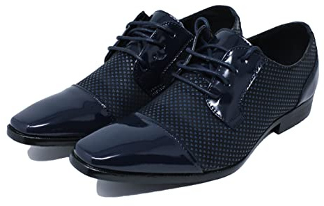 Evoga Zapatos de hombre Class azul/negro brillante charol elegantes ceremonia, A5 Azul Oscuro Micro Fantasía, 39 EU