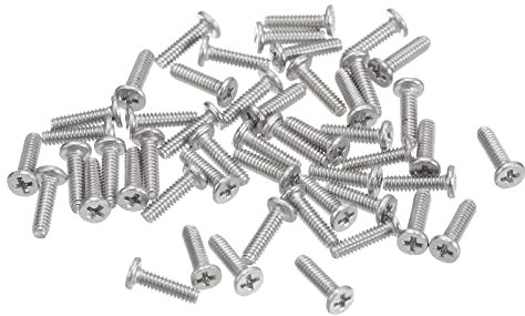 sourcing map Tornillos de Cabeza Redonda Plana M1,4-0,3x5mm 100uds, Tornillos de Máquina de Accionamiento Phillips de Acero Inoxidable 304, Sujetador de Hardware para Conexión de Muebles