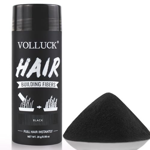 VOLLUCK Fibre Capillaire 28g – Couverture Efficace des Cheveux Clairsemés, Résultat Naturel & Volume Instantané – Poudre Densifiante Cheveux Longue Tenue pour Homme et Femme (Noir)