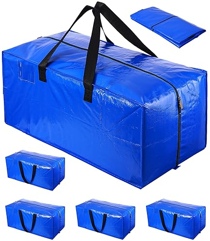 FAOKZE 5X Grande Borsa Portaoggetti Stoccaggio per Viaggio, 100L Pieghevole Sacchetto Immagazzinaggio Borsa con cerniere e taschino etichetta per trasloco,viaggi,campeggio,Immagazzinamento natalizio