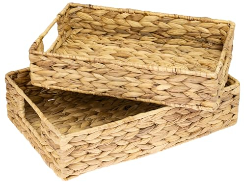 HMF Cesto regalo vuoto, cesto portaoggetti intrecciato in giacinto d'acqua, set da 2 pezzi, rettangolare, larghezza 35/32 cm