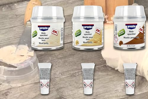Holzspachtel, 2-Komponenten Reparatur Spachtel 250g, styrolfrei, Schadstellen und Löcher in Holz schließen ausbessern, Holzfarbe hellbraun, mittelbraun, dunkelbraun, DIY, Spachtel:hell