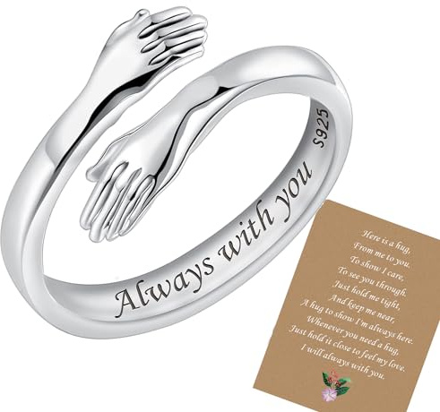 Hug Ring,925 Sterling Silver Hug Rings for Women Girls Adjustable s925 Silver Open Rings To My Daughter Granddaughter Hand Ring Jewelry for Gift Birthday (card-Always with you)