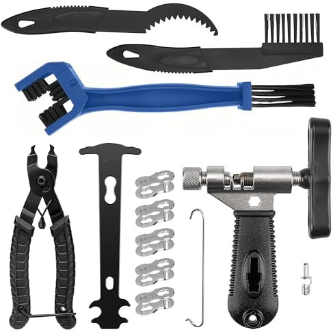 UETSNOR Kettennieter Fahrrad, Fahrradketten Reparatur Set mit 5 Paar Fahrradketten Nieten, Fahrrad Reinigungsbürste, Fahrrad Kettenzange und Kettenschloss Zange, für 6-12 Fach Fahrradkette Werkzeug