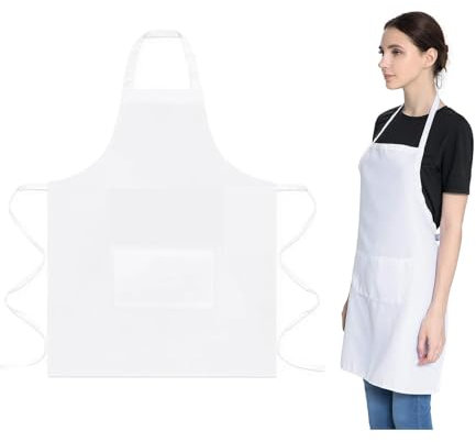 SUE'S DAY Kochschürze Damen Herren,Wasserdicht,Schürze mit 2 Taschen für Kochen, Küche, Gartenarbeit, Restaurant, Kaffeehaus(70X80CM) (1, Weiß)