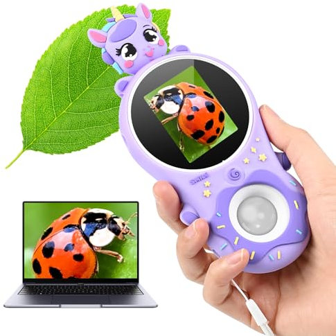 Microscopio Digital para Niños Vankarr, 500X Microscopio Portátil con Pantalla IPS de 2,0, Microscopio de Bolsillo Educativo, Regalo Educativo para Niños, Color Morado