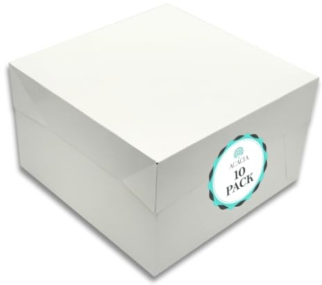 12 Inch Cake Box with Lid – White Cardboard 12x12x6 Boxes for Transporting Cakes – Ideal for Birthdays, Parties, Weddings – Strong Disposable Cake Packaging – 10 Pack by ACACIA