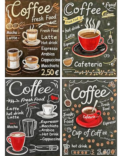 SHEGZHUC Confezione da 4 pezzi di diamond painting per adulti, cucina del caffè, 30 x 40 cm, pittura a diamante, menù, mosaico, ricamo a punto croce, idea regalo, decorazione da parete per camera da