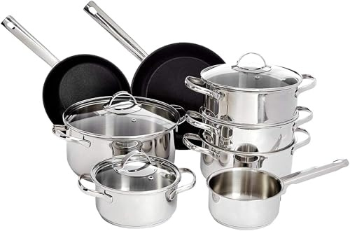 Amazon Basics - Set di pentole a induzione in ceramica antiaderente e acciaio inossidabile, 11 pezzi, con coperchi