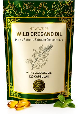 salud cuidad personal Aceite de Orégano 120 Cápsulas con Comino Negro (Nigella Sativa) 80% Carvacrol – Oregano Oil Softgels – MY WAVE DZ