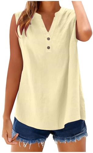Débardeur Sport Femme Coton Débardeurs Lin Caraco Chic et Élégant Tank Tops Décontracté Chemisier sans Manches Gilets de Fête T-Shirts Tendance Camis D'été Streewear Business 2026 Vêtements
