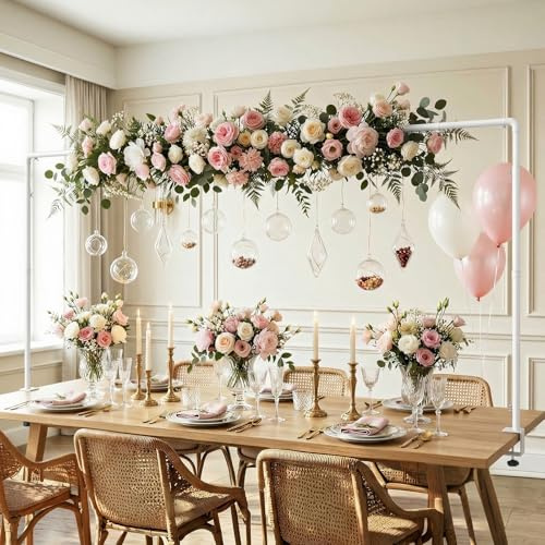 Lewondr Supporto Regolabile Sopra il Tavolo con Morsetti, Altezza 87-127-167 CM,Lunghezza 88-287 CM,Supporto per Arco di Palloncini da Tavolo Matrimoni e Compleanni, Bianco Decor Appesa per Scrivania